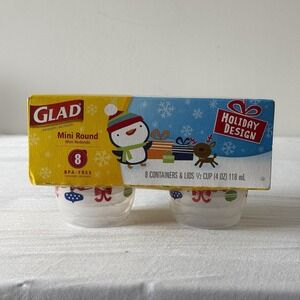 Glad Holiday Edition Mini-Round Food Storage Containers w/ Lids 4oz 8pk NEW